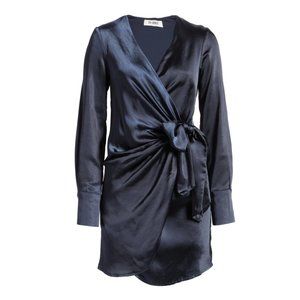 4th & Reckless Navy Satin Wrap Dress - Small - Tags On